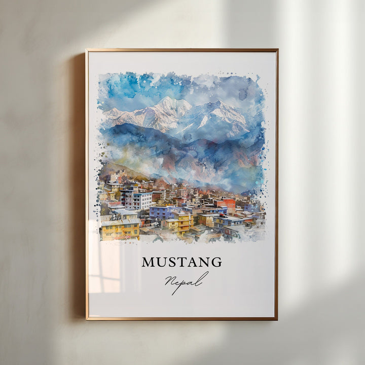 Mustang Nepal Wall Art, Mustang District Print, Nepal Watercolor, Gandaki Province Gift,