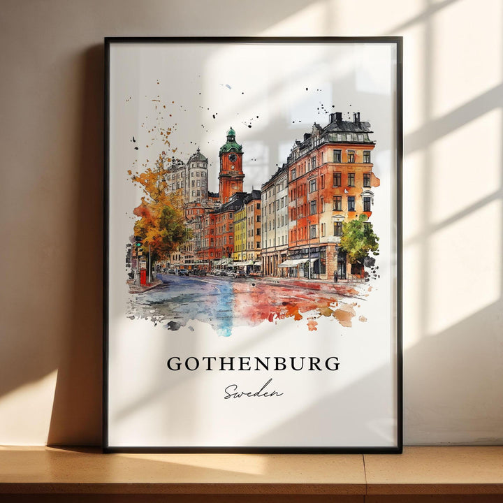 Gothenburg Wall Art, Gothenburg Print, Gothenburg Watercolor Art, Gothenburg Sweden Gift, Travel Poster, Housewarming Gift