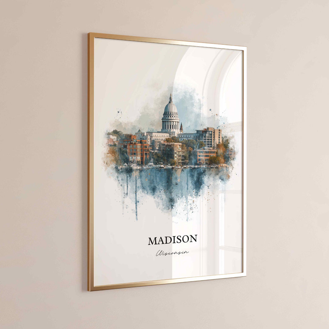 Madison WI Wall Art, Madison Print, Wisconsin Watercolor Art, Madison Wisconsin Skyline Gift, Travel Print, Travel Poster, Housewarming Gift