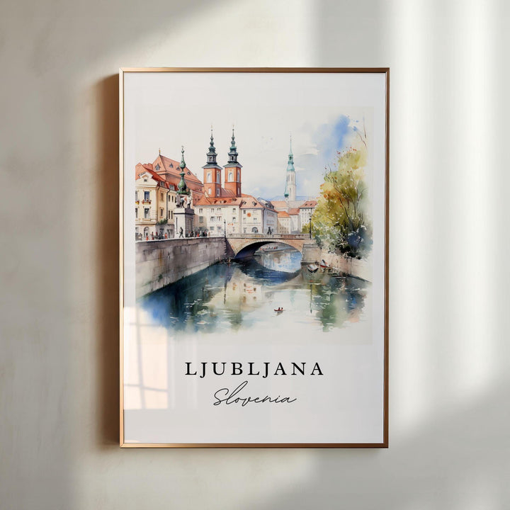 Ljubljana Wall Art, Ljubljana Print, Ljubljana Slovenia Watercolor, Ljubljana Gift, Slovenia