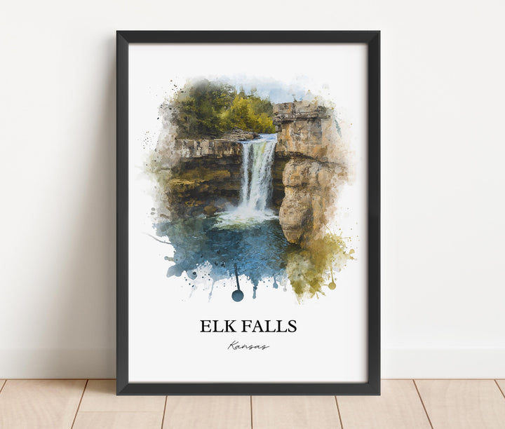 Elk Falls KS Wall Art, Elk Falls Print, Elk Falls Watercolor Art, Elk Falls Kansas Gift, Travel Print, Travel Poster, Housewarming Gift