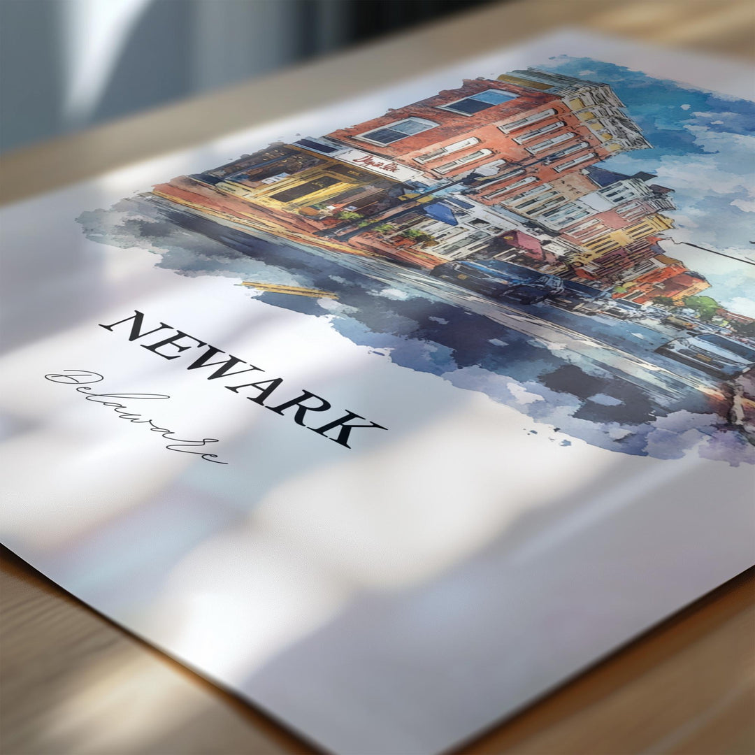 Newark Delaware Wall Art, Udel Print, Newark DE Watercolor Art, Delaware Gift, Travel Print, Travel Poster, Housewarming Gift