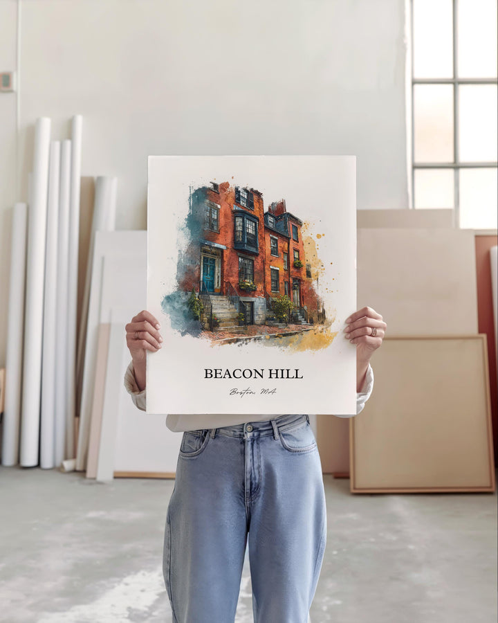 Beacon Hill, Massachusetts – Watercolor Art Print