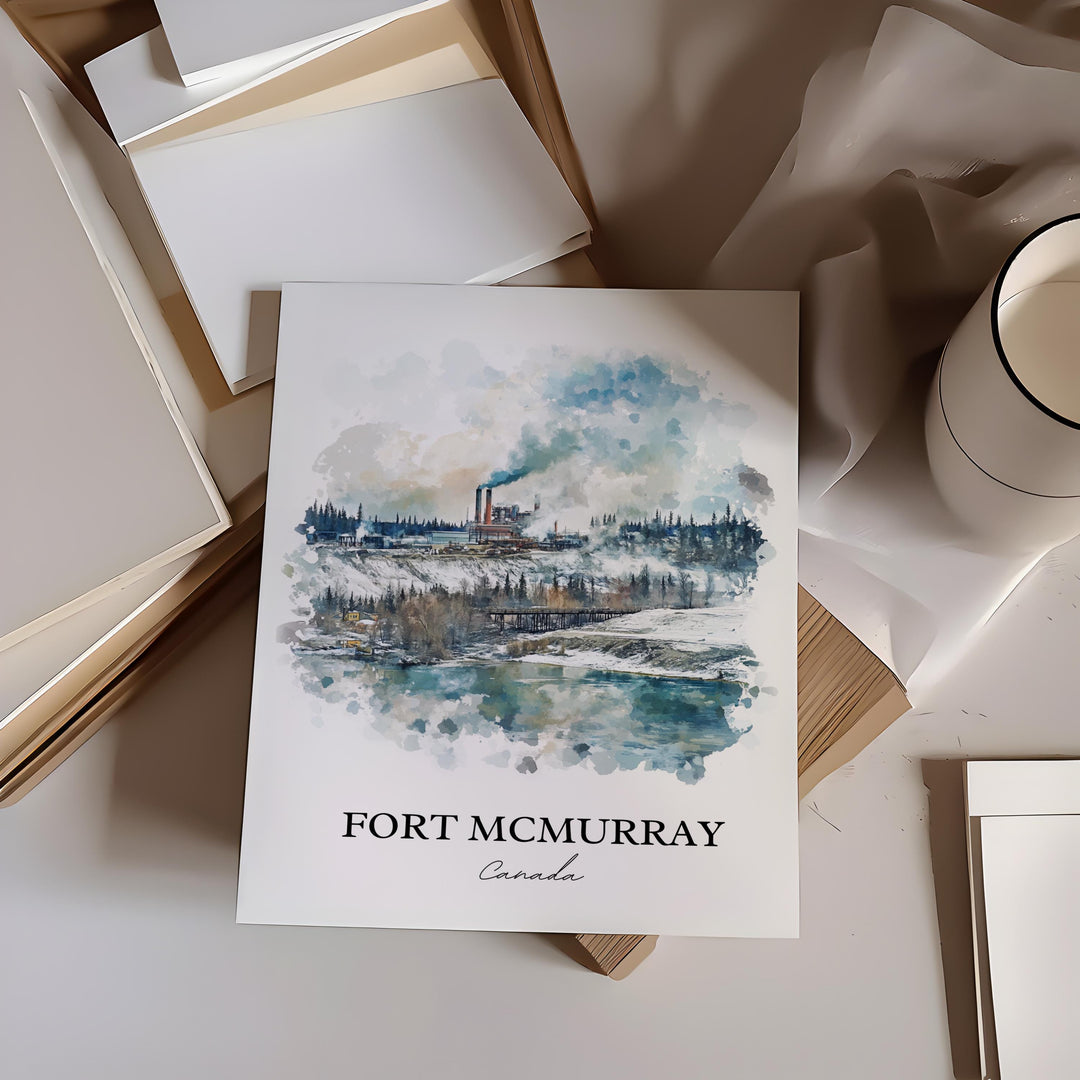 Fort McMurray, Canada – Watercolor Art Print of Wood Buffalo, Alberta