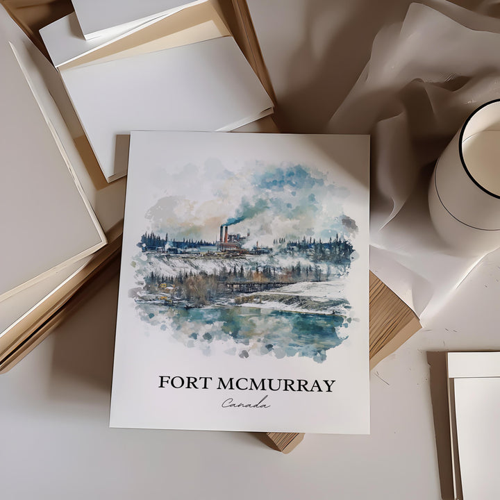 Fort McMurray, Canada – Watercolor Art Print of Wood Buffalo, Alberta