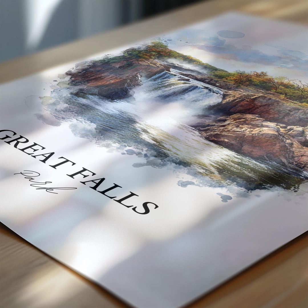 Great Falls Park Wall Art, Fairfax County Print, McLean VA Watercolor, Great Falls Park Gift, Travel Print, Travel Poster, Housewarming Gift