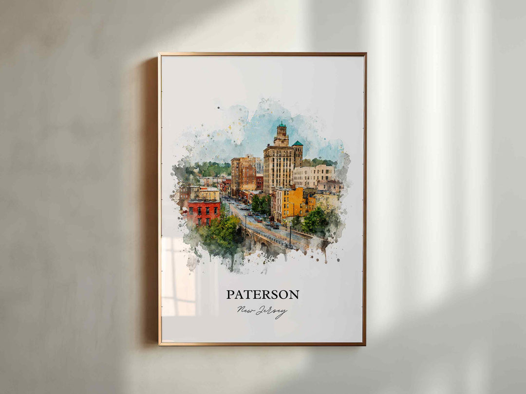 Paterson NJ Wall Art, Paterson Print, New Jersey Watercolor Art, North Jersey Gift, Travel Print, Travel Poster, Housewarming Gift