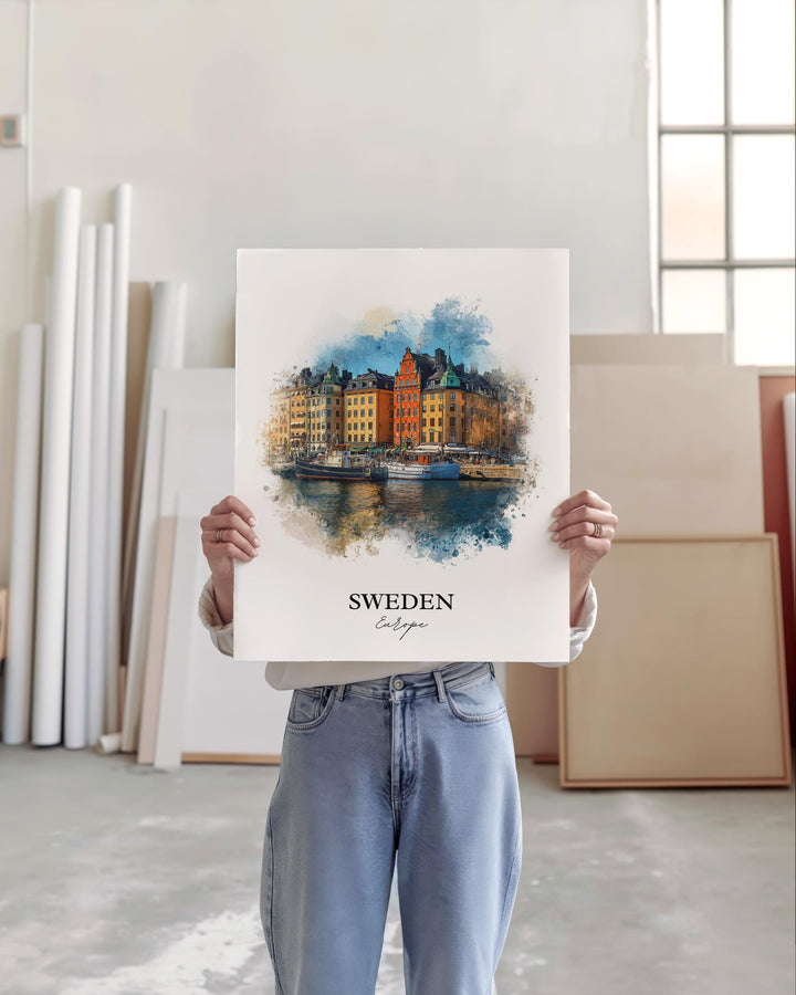 Sweden Wall Art, Sweden Print, Sweden Watercolor Art, Sweden Country Gift, Travel Print, Travel Poster, Housewarming Gift