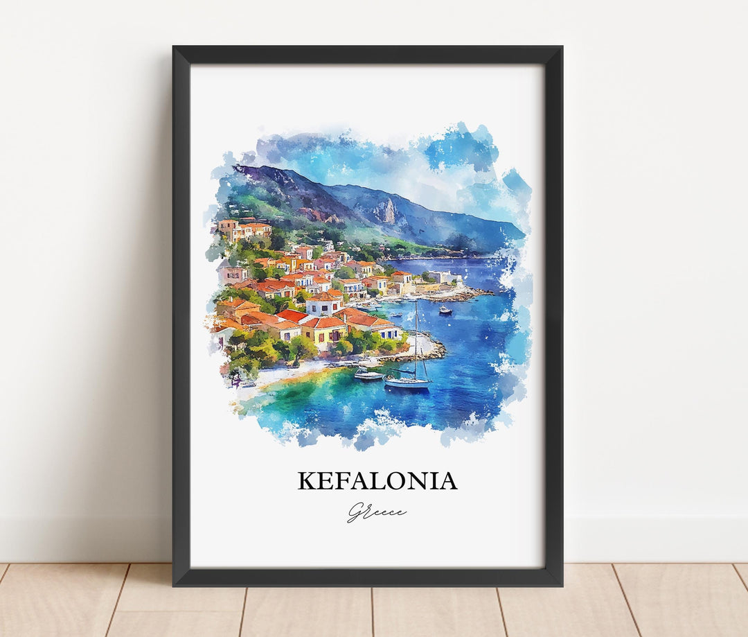 Kefalonia Wall Art, Argostolion Print, Greece Watercolor Art, Kefalonia Greece Gift, Travel Print, Travel Poster, Housewarming Gift