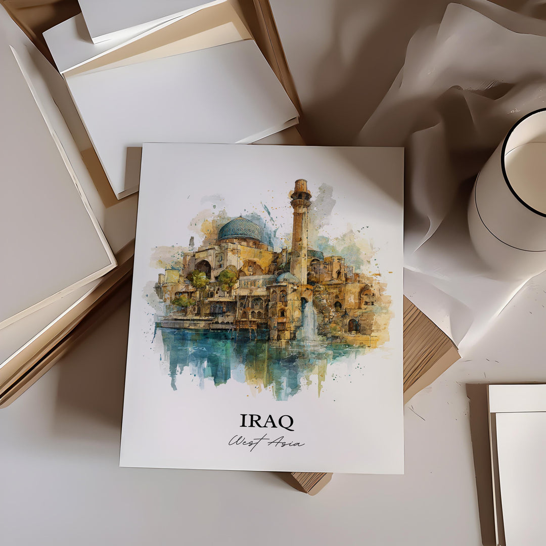 Iraq Wall Art, Iraq Country Print, Asia Watercolor Art, Iraq Gift, Travel Print, Travel Poster, Housewarming Gift