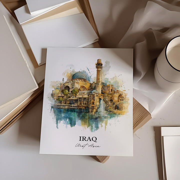 Iraq Wall Art, Iraq Country Print, Asia Watercolor Art, Iraq Gift, Travel Print, Travel Poster, Housewarming Gift