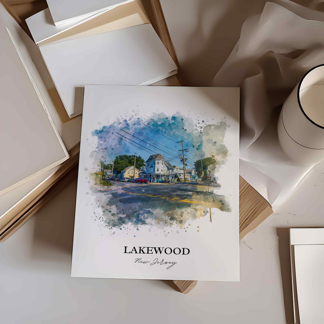 Lakewood NJ Wall Art, Lakewood Print, New Jersey Watercolor Art, Lakewood NJ Gift, Travel Print, Travel Poster, Housewarming Gift