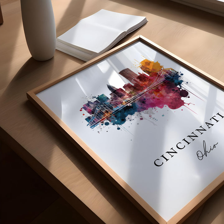 Cincinnati OH wall art - Ohio, Cincy poster, Cincinnati Skyline Wedding gift, Birthday present, Custom Text, Personalized Gift