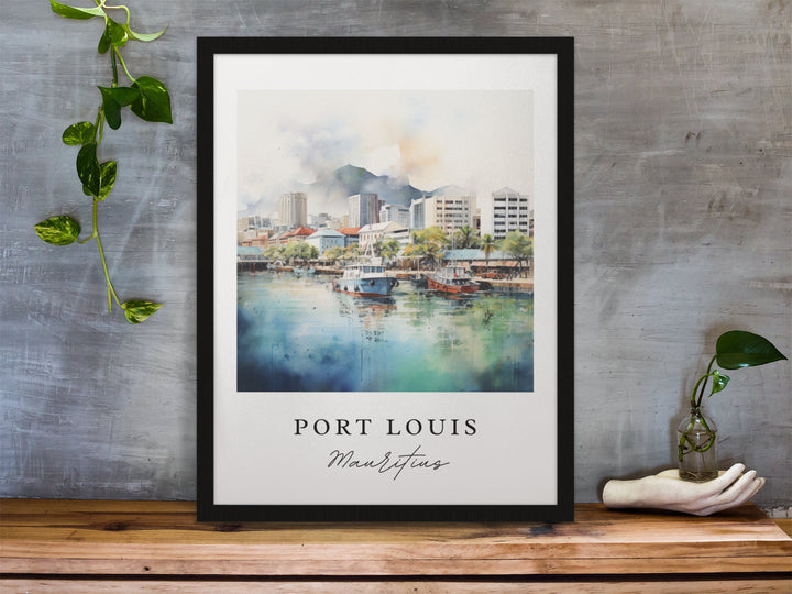 Port Louis traditional travel art - Mauritius, Port Louis poster, Wedding gift, Birthday present, Custom Text, Personalized Gift