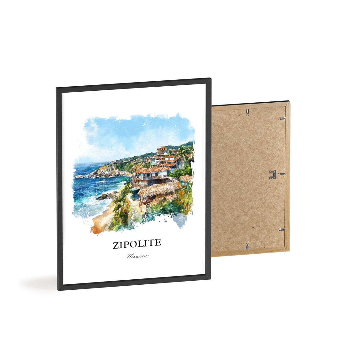 Zipolite Wall Art, Zipolite Mexico Print, Mexico Watercolor Art, Oaxaca Gift, Travel Print, Travel Poster, Housewarming Gift