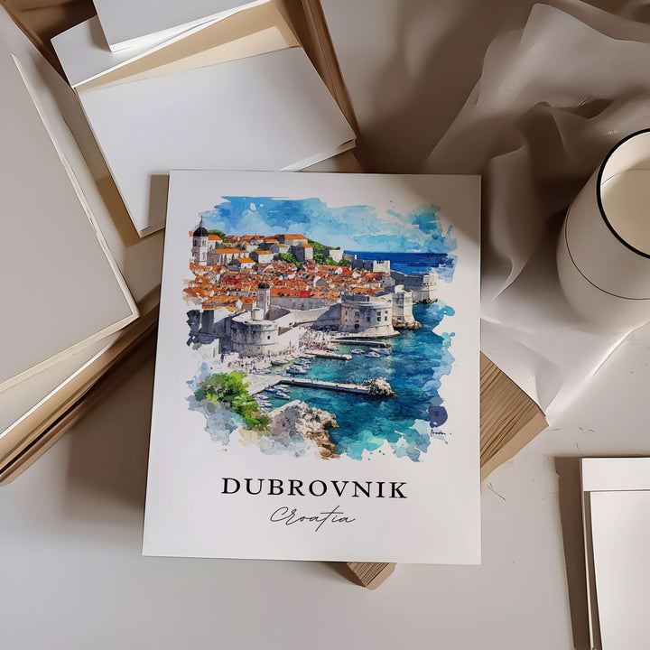 Dubrovink Wall Art, Dubrovink Croatia Print, Dubrovink Watercolor Art, Dubrovink Travel Gift,