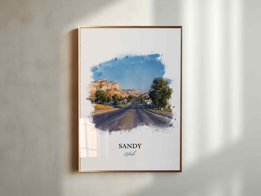 Sandy, Utah Wall Art, Sandy Print, Utah Watercolor Art, Salt Lake City Gift, Travel Print, Travel Poster, Housewarming Gift