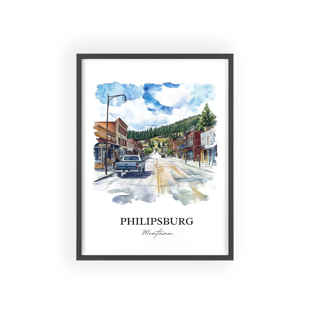 Philipsburg MT Wall Art, Philipsburg Print, Montana Watercolor Art, Granite County MT Gift, Travel Print, Travel Poster, Housewarming Gift