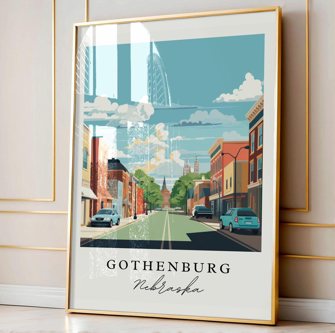 Gothenburg NE wall art - Nebraska, Gothenburg poster, Gothenburg Wedding gift, Birthday present, Custom Text, Personalised Gift