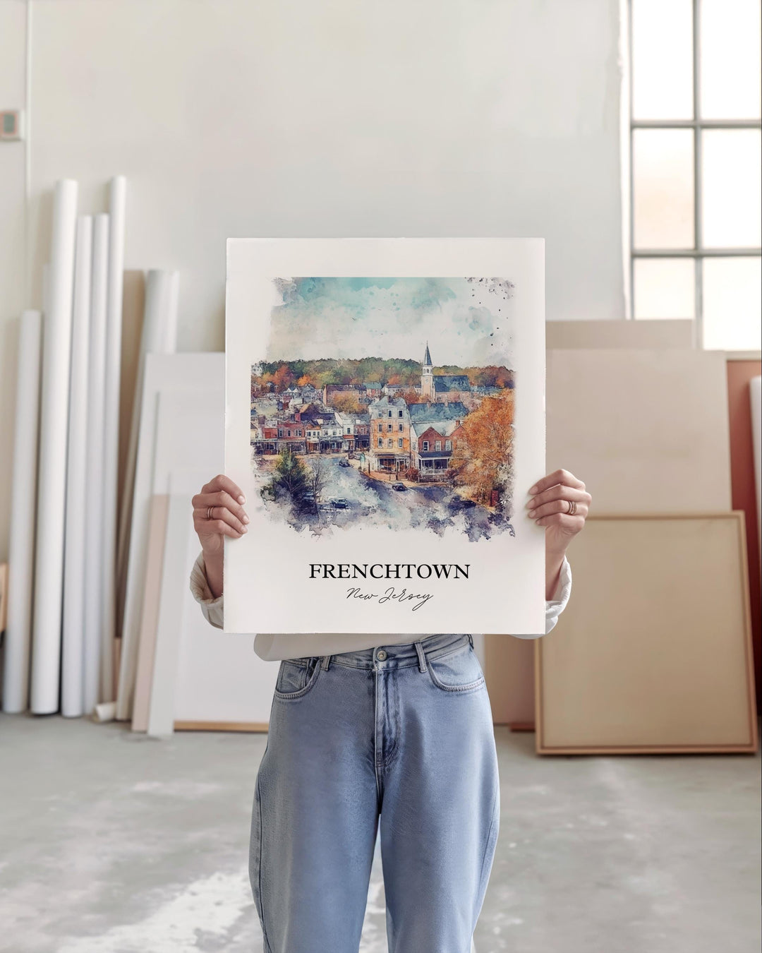 Frenchtown NJ Wall Art, Hunterdon County Print, NJ Towns Watercolor Art, Frenchtown NJ Gift, Travel Print, Travel Poster, Housewarming Gift
