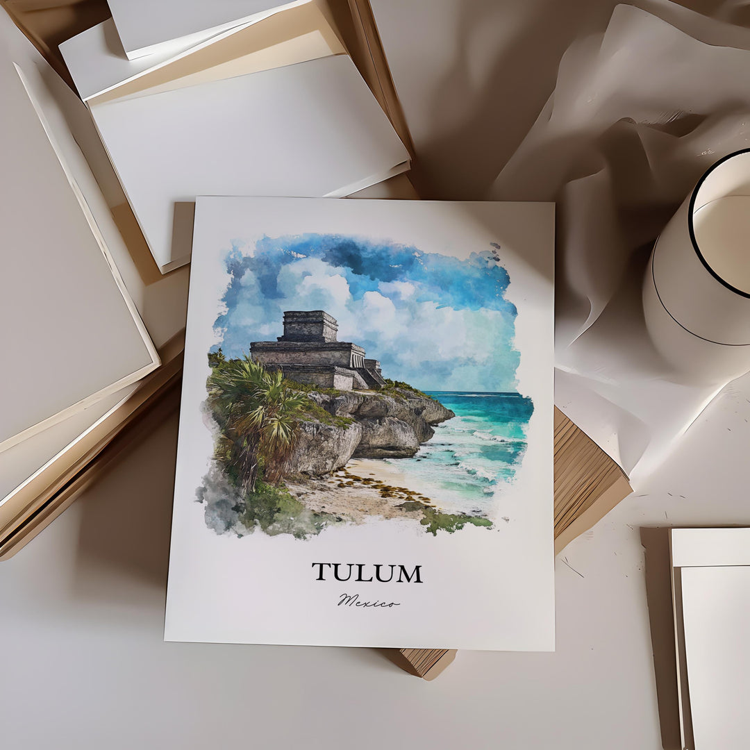 Tulum Wall Art, Tulum MX Print, Tulum Watercolor Art, Tulum Mexico Gift, Travel Print, Travel Poster, Housewarming Gift