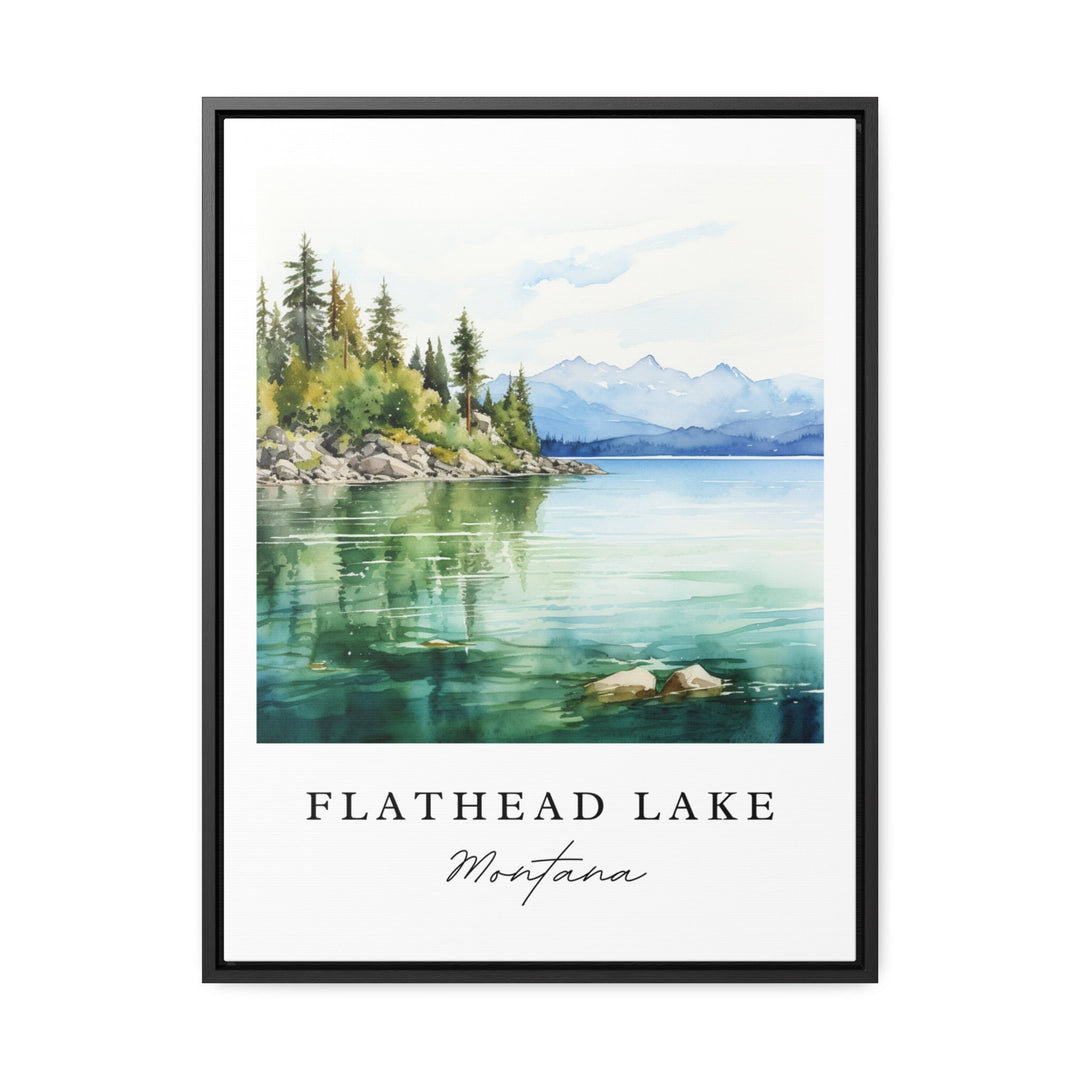 Flathead Lake traditional travel art - Montana, Flathead Lake poster, Wedding gift, Birthday present, Custom Text, Personalized Gift