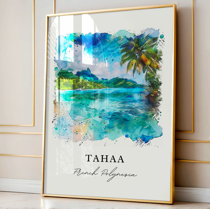 Tahaa Wall Art, Tahaa French Polynesia Print, Tahaa Watercolor Art, Leeward Islands Gift,