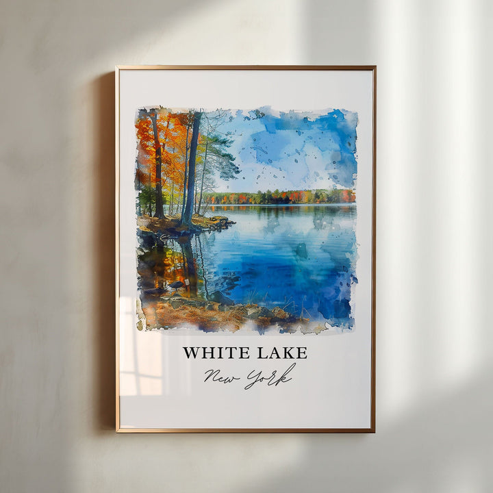 White Lake NY Wall Art, White Lake Print, White Lake Watercolor, White Lake Gift,