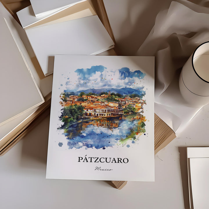 Pátzcuaro Wall Art, Michoacán MX Print, Mexico Watercolor Art, Pátzcuaro Gift, Travel Print, Travel Poster, Housewarming Gift