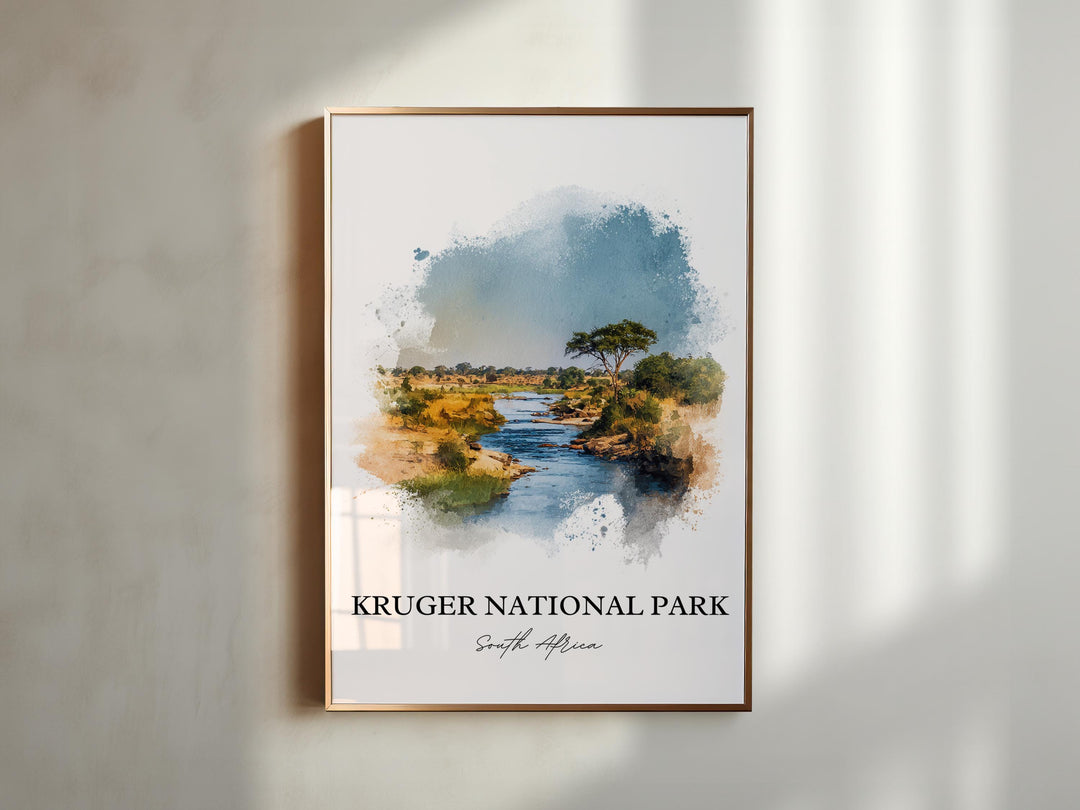 Kruger National Park Art, Kruger Park Print, Africa Watercolor Art, Kruger Natl Park Gift, Travel Print, Travel Poster, Housewarming Gift