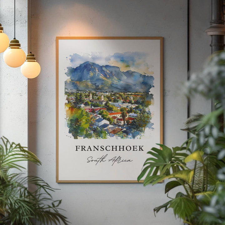 Franschhoek Wall Art, Franschhoek Print, Western Cape SA Watercolor, Franschhoek Gift,