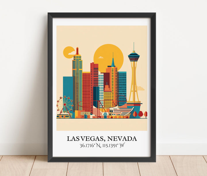Las Vegas Art, Las Vegas Retro Travel Art, Las Vegas Home Decor, Las Vegas Gift, Nevada Travel Art, Travel Prints, Housewarming Gift