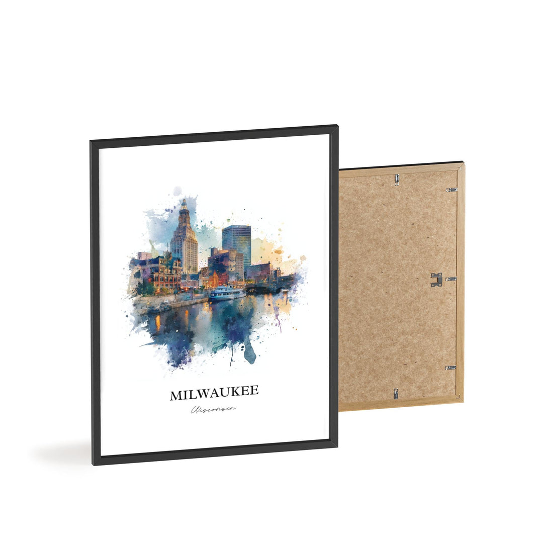 Milwaukee Wall Art, Milwaukee Print, Milwaukee WI Watercolor, Milwaukee Wisconsin Skyline, Travel Print, Travel Poster, Housewarming Gift