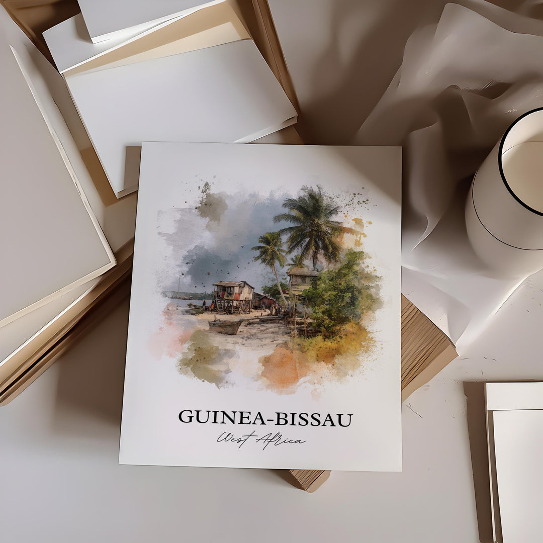 Guinea-Bissau Wall Art, Guinea Print, West Africa Watercolor Art, Guinea-Bissau Gift, Travel Print, Travel Poster, Housewarming Gift