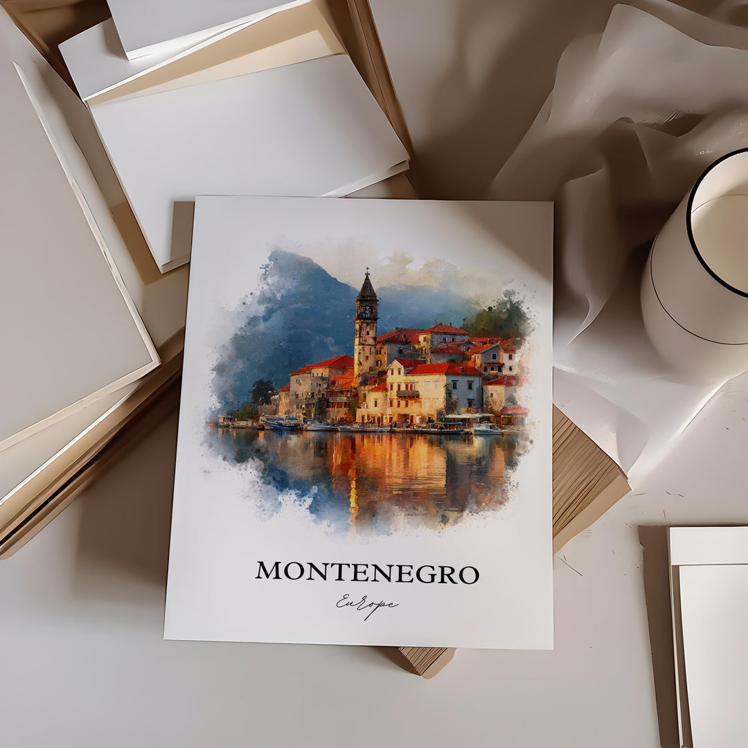 Montenegro Wall Art, Montenegro Print, Montenegro Watercolor Art, Montenegro Europe Gift, Travel Print, Travel Poster, Housewarming Gift