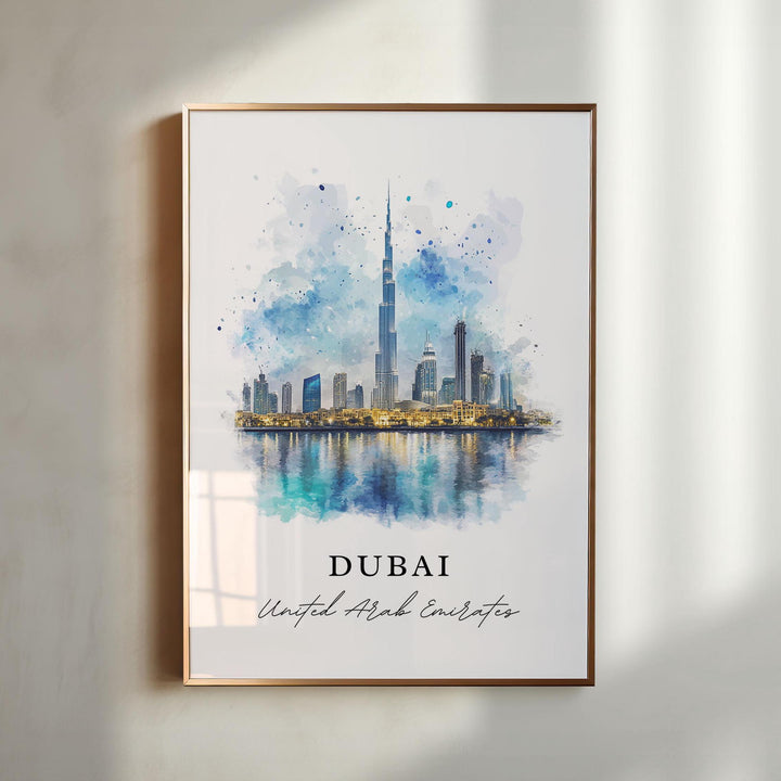 Dubai UAE Wall Art, Dubai Print, Dubai Skyline Watercolor Art, United Arab Emirates Art Gift,