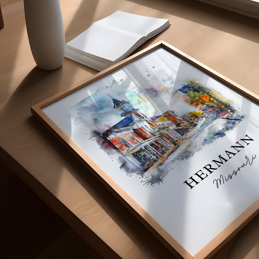 Hermann Missouri Art, Hermann Print, Hermann Watercolor, Hermann MO Gift,