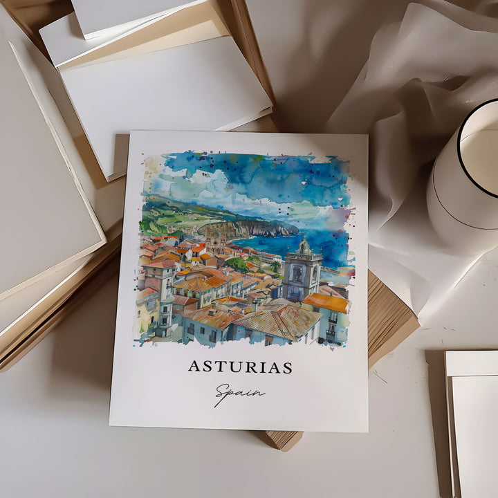 Asturias Spain Wall Art, Asturias Spain Print, Asturias Watercolor Art, Green Spain Gift, Travel Poster, Housewarming Gift