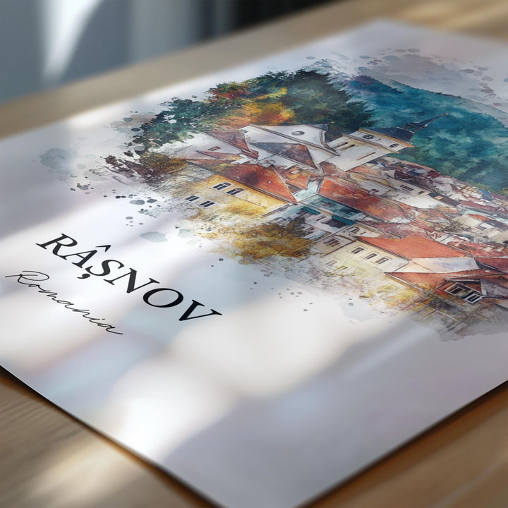 Rasnov Wall Art, Transylvania Print, Romania Watercolor Art, Rasnov Romania Gift, Travel Print, Travel Poster, Housewarming Gift
