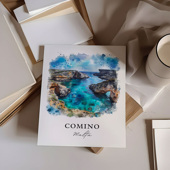 Comino Malta Wall Art, Comino Print, Comino Watercolor, Comino Malta Gift, Travel Poster, Housewarming Gift