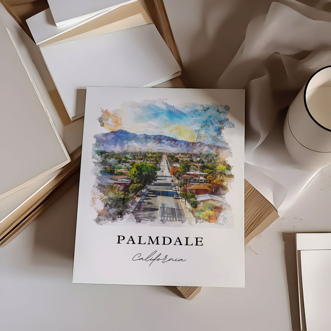 Palmdale CA Wall Art, Palmdale Print, Palmdale CA Watercolor Art, Palmdale Gift,