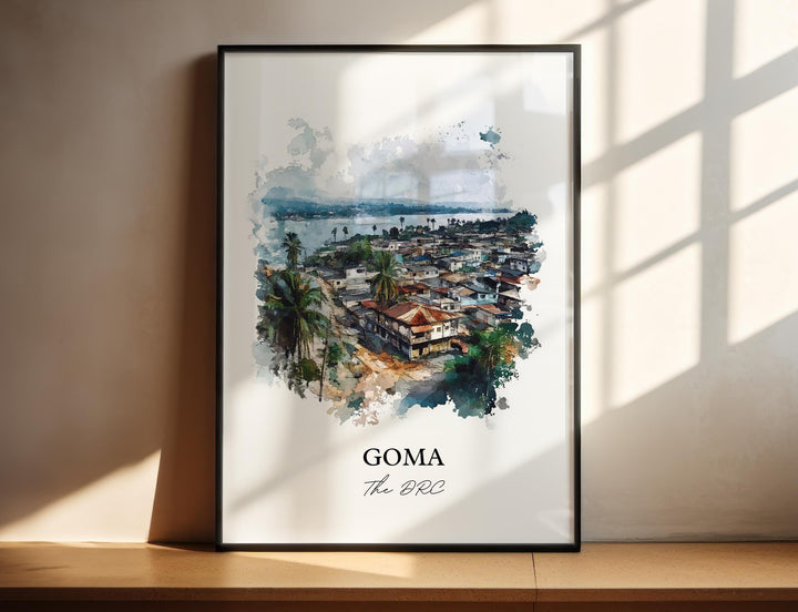 Goma DRC Wall Art, Lake Kivu Print, DRC Africa Watercolor Art, Goma The DRC Gift, Travel Print, Travel Poster, Housewarming Gift
