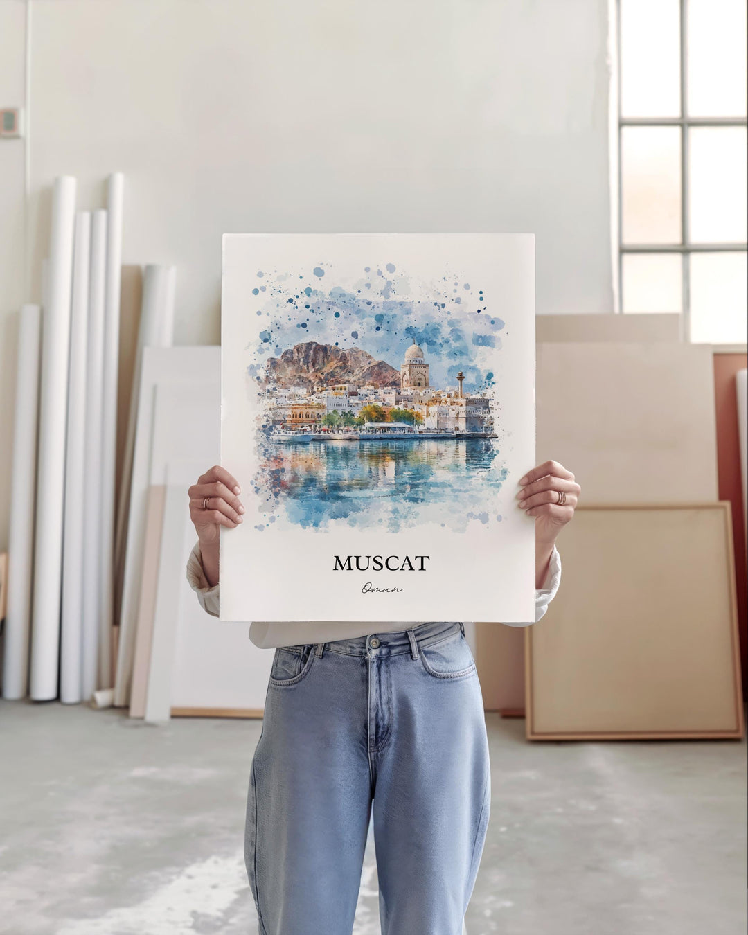 Muscat Oman Wall Art, Muscat Print, Oman Watercolor Art, Muscat Oman Gift, Travel Print, Travel Poster, Housewarming Gift