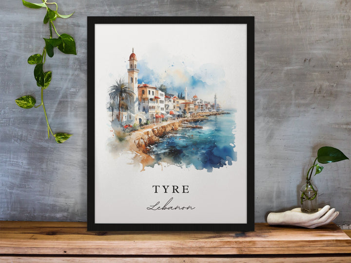 Tyre traditional travel art - Lebanon, Tyre poster, Wedding gift, Birthday present, Custom Text, Personalized Gift