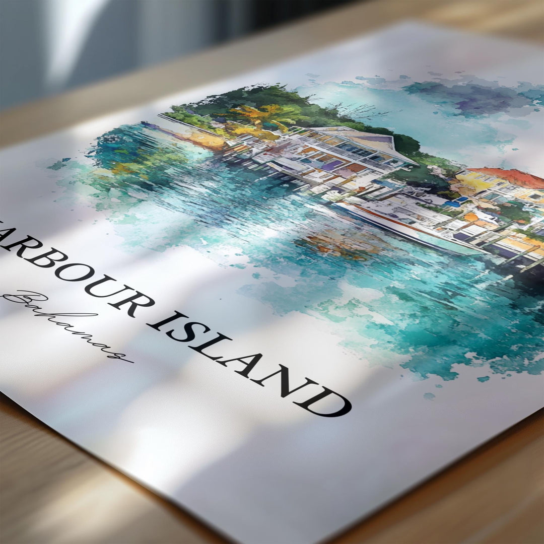 Harbour Island Wall Art, Harbour Island Print, Bahamas Watercolor Art, Harbour Island Gift, Travel Print, Travel Poster, Housewarming Gift