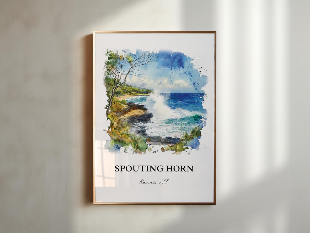 Spouting Horn, Kauai South Shore, USA – Watercolor Art Print