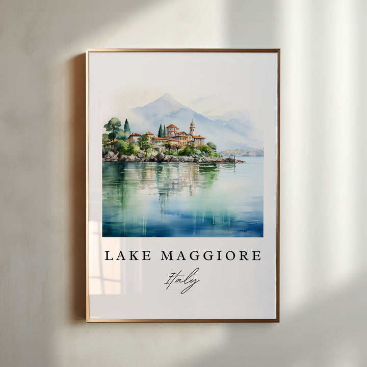 Lake Maggiore traditional travel art - Italy, Lake Maggiore poster print, Wedding gift, Birthday present, Custom Text, Perfect Gift