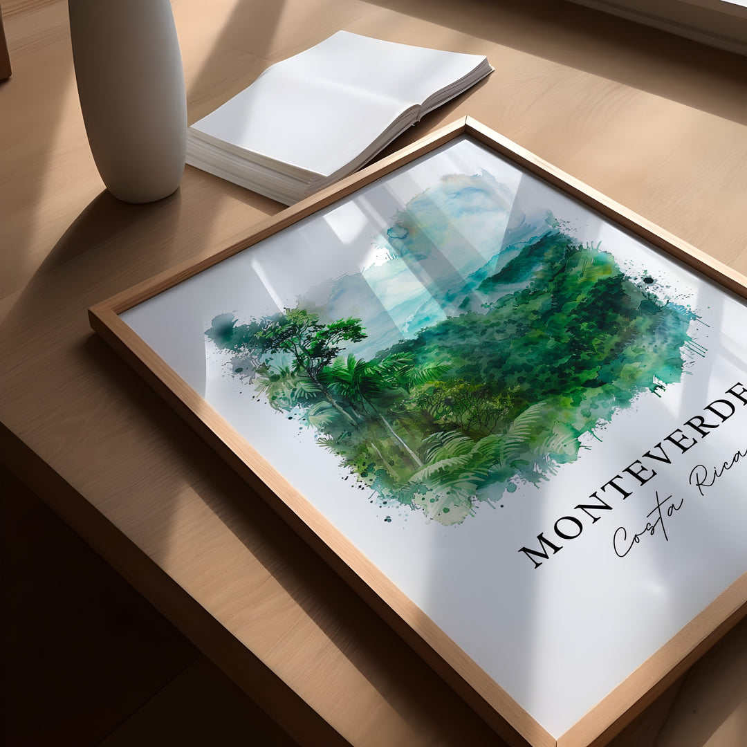 Monteverde CR Wall Art, Monteverde Costa Rica Print, Monteverde Watercolor, Puntarenas Gift,