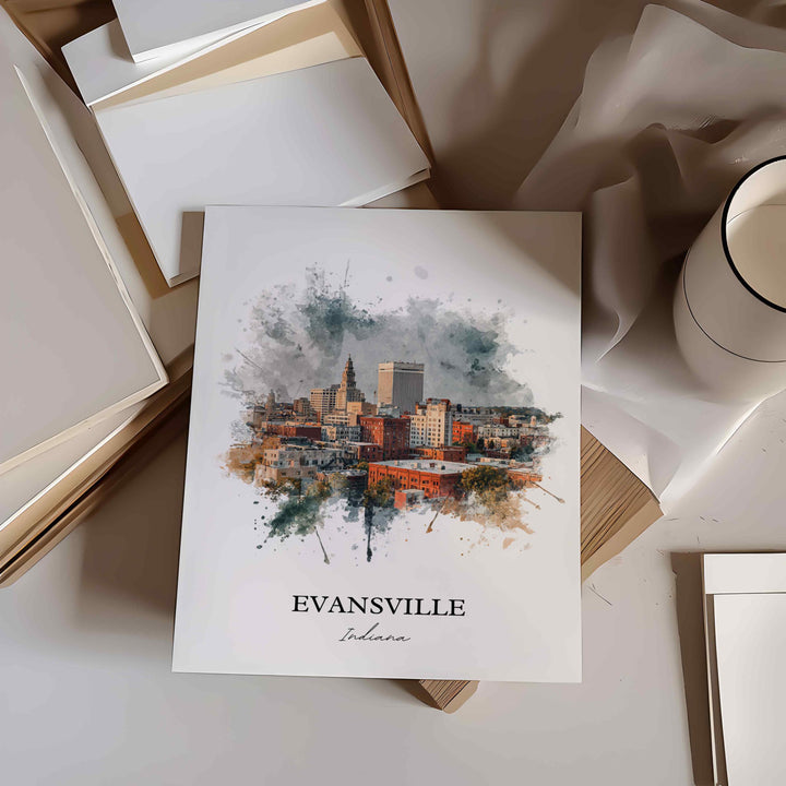 Evansville Wall Art, Evansville IL Print, Illinois Watercolor Art, Evansville Illinois Gift, Travel Print, Travel Poster, Housewarming Gift
