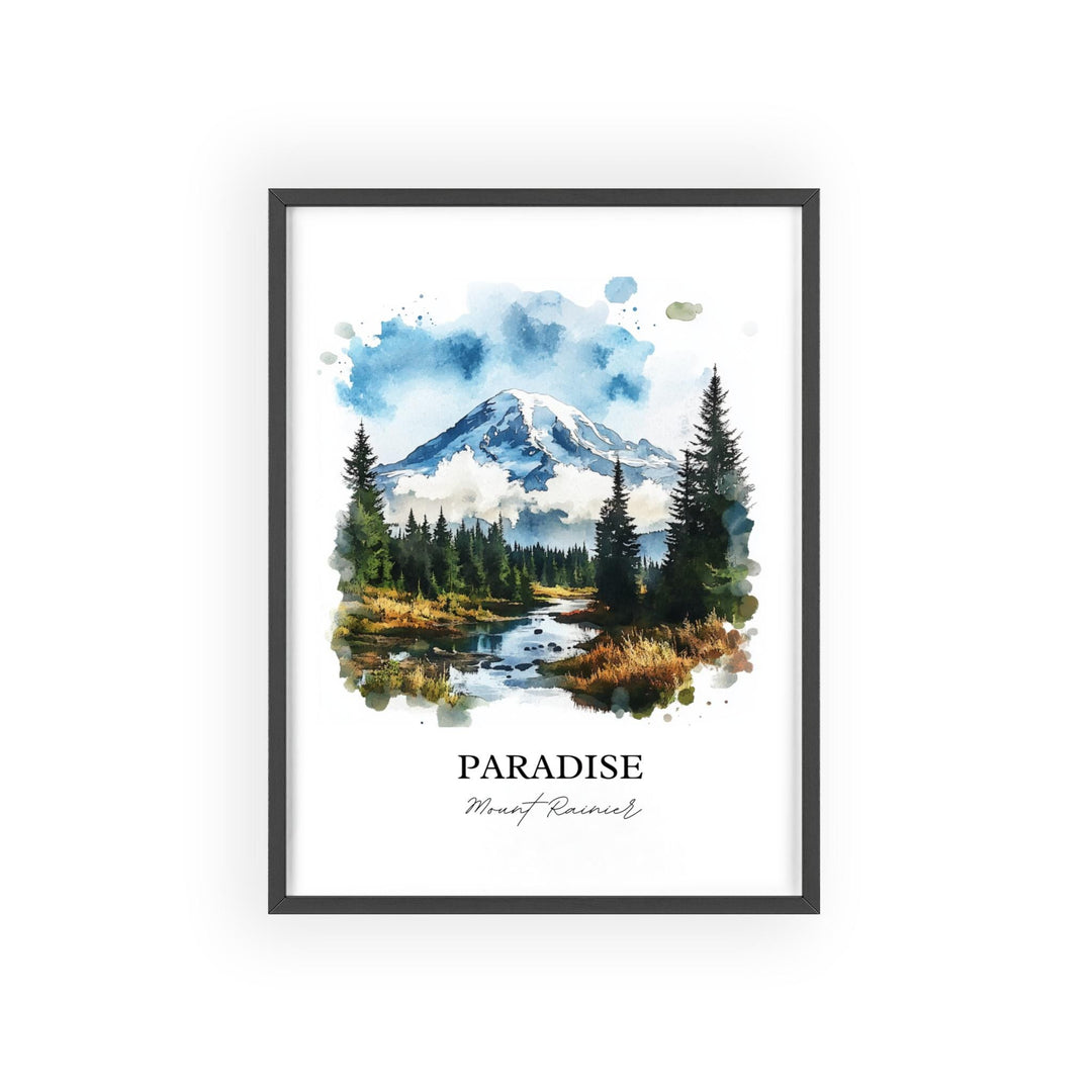 Paradise Mt. Rainier Art, Mt Rainier Print, Washington Watercolor Art, Mount Rainier Gift, Travel Print, Travel Poster, Housewarming Gift